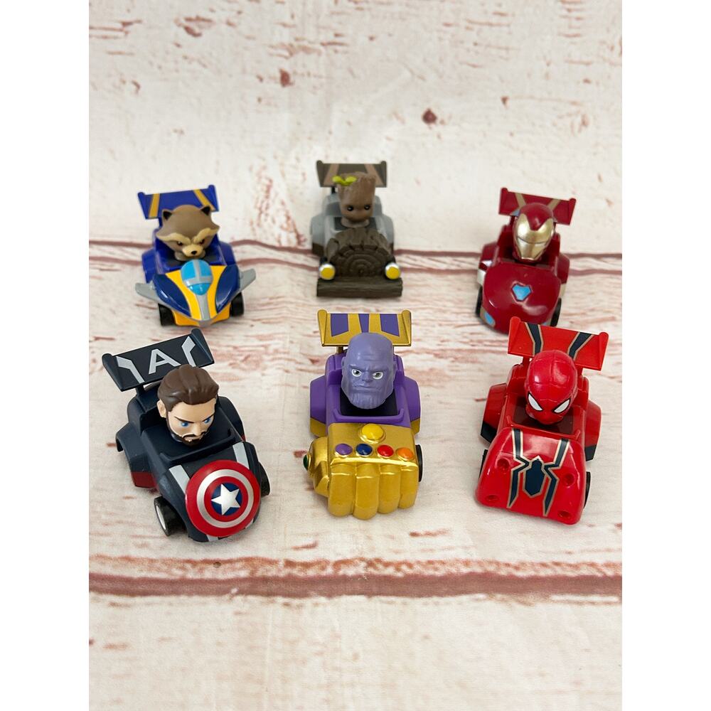 MARVEL Super Hero Adventures Pull Back Cars Lot of 6 Thanos Groot Rocket 2"